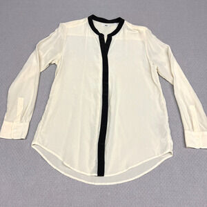 Uniqlo Silk Blouse Womens Large White Button Down Sheer Classic Top